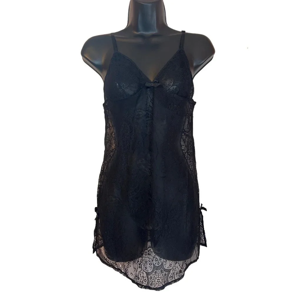 Victoria Secret M Black Lace Babydoll - Picture 1 of 8